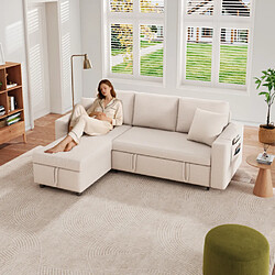 Merax Canapé Convertible - Canapé Lit 3 Places - Grand Espace De Rangement - Beige