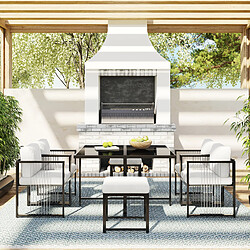 PINGGO Salon de jardin 7 pièces pour 6 personnes, table verre trempé