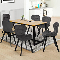 Idmarket LOT 6 CHAISES VELOURS GRIS - Lot de 6 chaises ROBINE en velours gris foncé pieds noirs