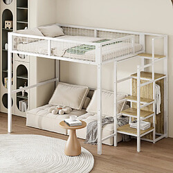 modfu Lit mezzanine 140x200 cm, en métal, blanc