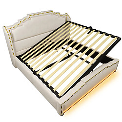 Acheter modfu Lit coffre 140x200 cm avec LED et USB-C, en velours, beige