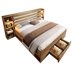 Acheter modfu Lit adulte 180x200 cm avec tiroirs et LED, en bois, chêne