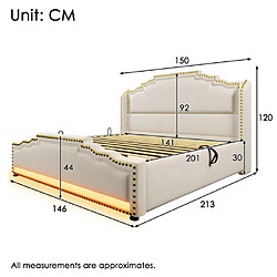 Avis modfu Lit coffre 140x200 cm avec LED et USB-C, en velours, beige