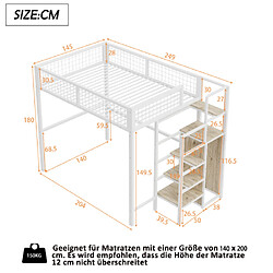 Avis modfu Lit mezzanine 140x200 cm, en métal, blanc