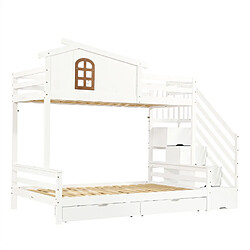 modfu Lit superposé 90x200 cm avec 2 tiroirs, en bois, blanc pas cher