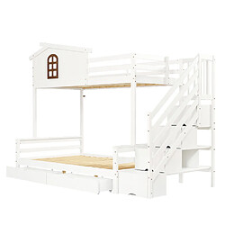 Acheter modfu Lit superposé 90x200 cm avec 2 tiroirs, en bois, blanc