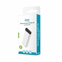Jaym Batterie de Secours 20 000 mAh 2 USB-A / 1 USB-C avec Écran Digital Blanc