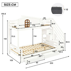 Avis modfu Lit superposé 90x200 cm avec 2 tiroirs, en bois, blanc