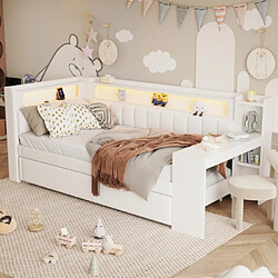 modfu Lit gigogne 90x200 cm avec LED et bureau, en MDF, blanc