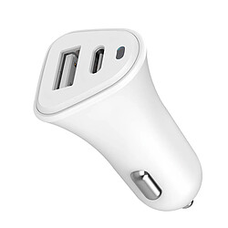 JUST GREEN Double Chargeur voiture USB A+C PD 37W (12+25W) Power Delivery Souple Blanc 