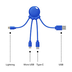Acheter XOOPAR Câble 3 en 1 Octopus USB A/micro USB & USB C & Lightning 0,1m Bleu