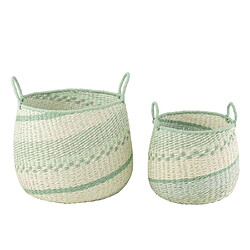 Paris Prix Lot de 2 Paniers Déco Zostère 38cm Vert & Beige