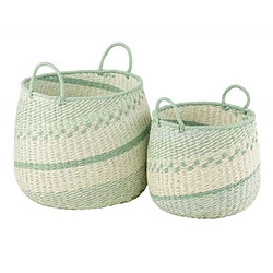 Paris Prix Lot de 2 Paniers Déco Zostère 38cm Vert & Beige