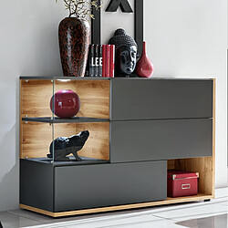 Paris Prix Buffet 3 Portes & 3 Niveaux Silk 120cm Gris & Naturel