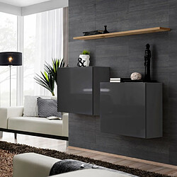Paris Prix Lot de 2 Blocs & Étagère Switch SBI 130cm Gris & Naturel