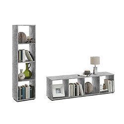 Mes Bibliothèque 4 niches 140,5x33x36,5 cm gris béton - VOSKA