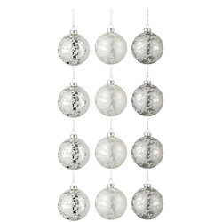 Paris Prix Lot de 12 Boules de Noël Mat Givré 8cm Gris & Blanc