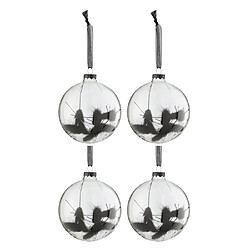 Paris Prix Lot de 4 Boules de Noël Fleurs Séchées 10cm Noir