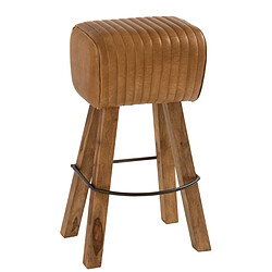 Paris Prix Tabouret de Bar en Cuir & Bois Gym 75cm Naturel