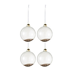 Paris Prix Lot de 4 Boules de Noël en Verre Paillettes Or 24cm Transparent