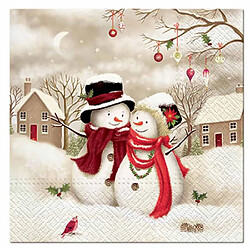 Paris Prix Lot de 20 Serviettes en Papier Bonhommes de Neige 33x33cm Naturel