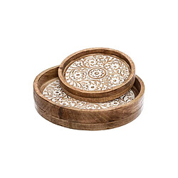 Atmosphera Lot de 2 Plateaux en Bois Ritual 35cm Naturel