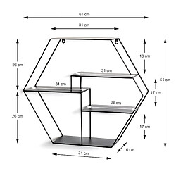 Acheter Mes Étagère murale hexagonale 61x16x54 cm en métal laqué noir