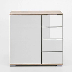 Inside 75 Commode ENSSE 4 tiroirs 1 porte chêne et verre blanc