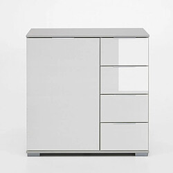 Inside 75 Commode ENSSE 4 tiroirs 1 porte blanc et verre blanc