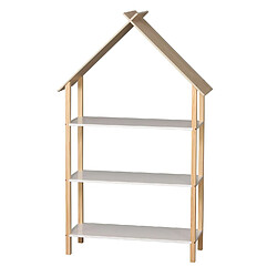 Toilinux Bibliothèque design maison 3 étagères - H. 131 cm - Bois et Blanc