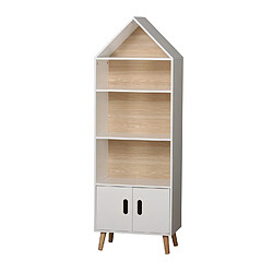 Toilinux Bibliothèque Dream 5 étagères et 2 portes - H. 142 cm - Bois et Blanc