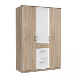 Inside 75 Armoire LAVAL décor chêne et blanc 3 portes 3 tiroirs 2 tringles