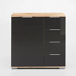 Inside 75 Commode ENSSE 4 tiroirs 1 porte chêne poutre et verre gris