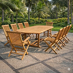 Concept Usine Salon de jardin Teck 12 places Table ovale 8 chaises 2 fauteuils KAJANG
