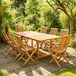 Avis Concept Usine Salon de jardin en teck massif 8-10 personnes rectangulaire 8 chaises KAJANG