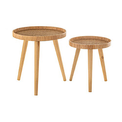 Mes Lot de 2 tables d'appoint rondes 51 et 40 cm en sapin et rotin