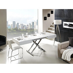 Inside 75 Table relevable extensible électrique avec batterie ACTIVA 120/214x38/77x80cm pied métal chromé plateau laqué blanc mat.