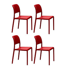 Inside 75 Lot de 4 chaises RIVER empilables design coloris rouge.