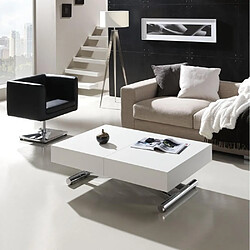 Inside 75 Table relevable extensible électrique avec batterie ACTIVA 120/214x38/77x80cm pied métal chromé plateau laqué blanc mat.