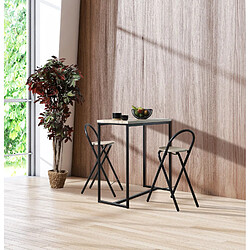 Toilinux Table murale et ses 2 tabourets Dock en MDF et Métal - H.90 cm x L.100 cm - Beige et Noir