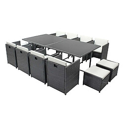 Concept Usine Table et chaises 12 places encastrables résine gris-blanc MIAMI