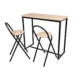 Toilinux Table murale et ses 2 tabourets Dock en MDF et Métal - H.90 cm x L.100 cm - Beige et Noir