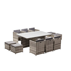 Concept Usine Salon de jardin encastrable 10 personnes en résine tressée gris MIAMI