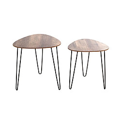 Mes Lot de 2 tables d'appoint 40 et 48 cm décor chêne foncé et métal noir