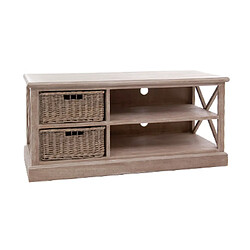 Mes Meuble TV 2 paniers en rotin finition chêne patiné