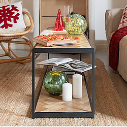 Mes Table basse 2 niveaux 150x40x44 cm décor chevron et métal noir - YREZ