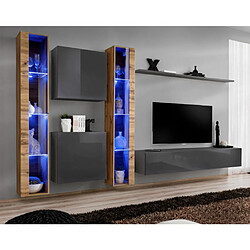 Paris Prix Meuble TV Mural Design Switch XVI 330cm Gris & Naturel