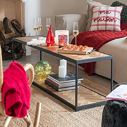 Mes Table basse 2 niveaux 150x40x44 cm décor chevron et métal noir - YREZ