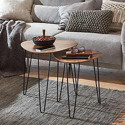 Mes Lot de 2 tables d'appoint 40 et 48 cm décor chêne foncé et métal noir