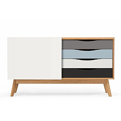 Paris Prix Buffet 4 tiroirs & 1 porte Avon 128cm Chêne & Bleu